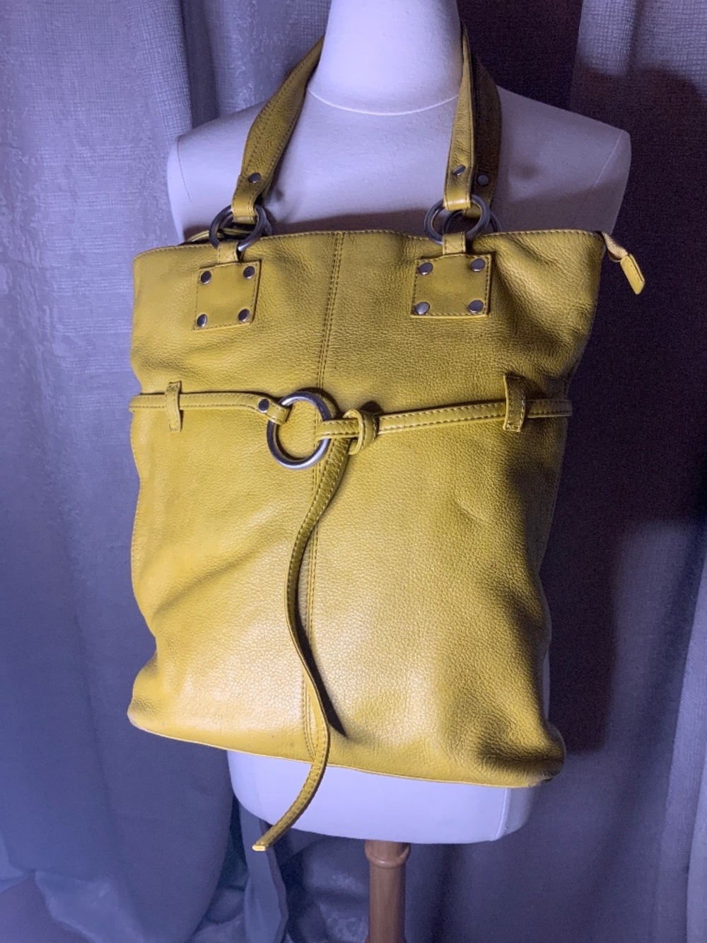 Hobo Handbag - Leather - Mustard Yellow
